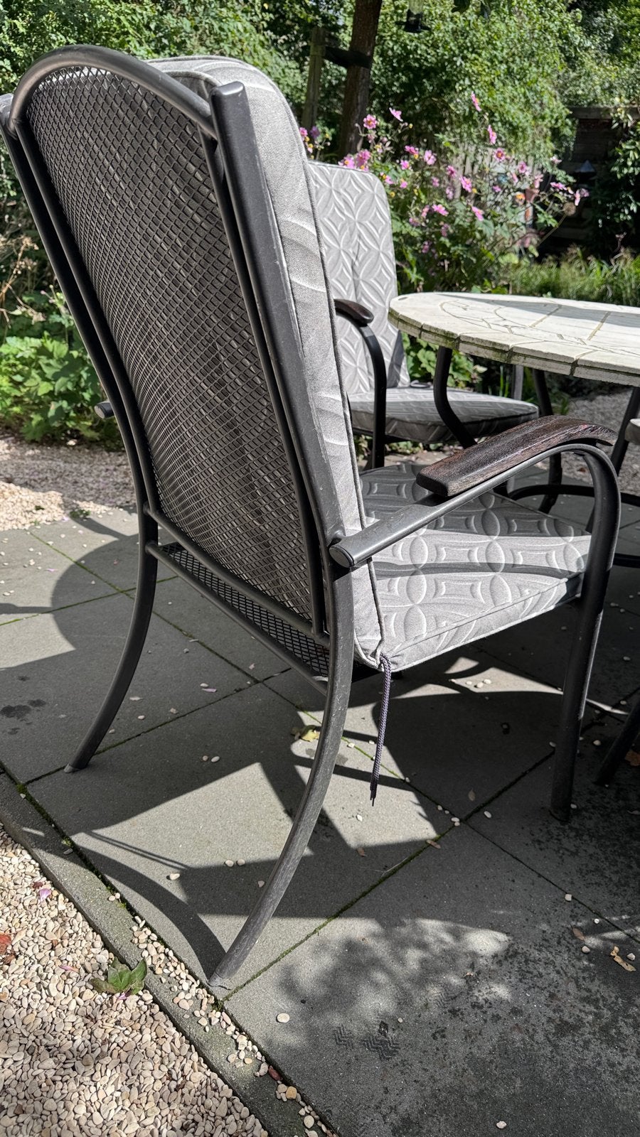 Tuinset met zware tafel en 4 stoelen, Tuin en Terras, Ophalen, Gebruikt, Eettafel, Tuinset