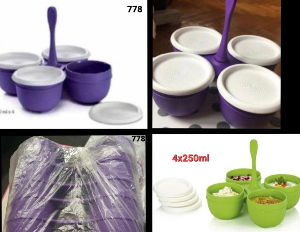 Tupperware Saturn Snackcarrousel 4x 250ml Paars/wit, Met handvat, Paars, Overige typen, Nieuw