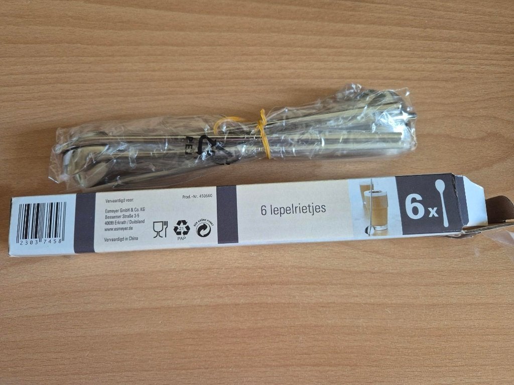 6 lepelrietjes - nieuw - RVS 18/10 - lengte 20 cm, Verzenden, Nieuw