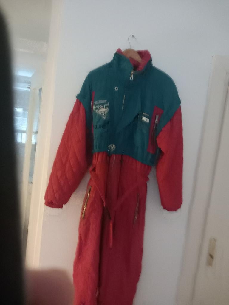 Vintage Ski-overall Rood/Groen - Maat M, Ophalen, Overige typen, Overige merken