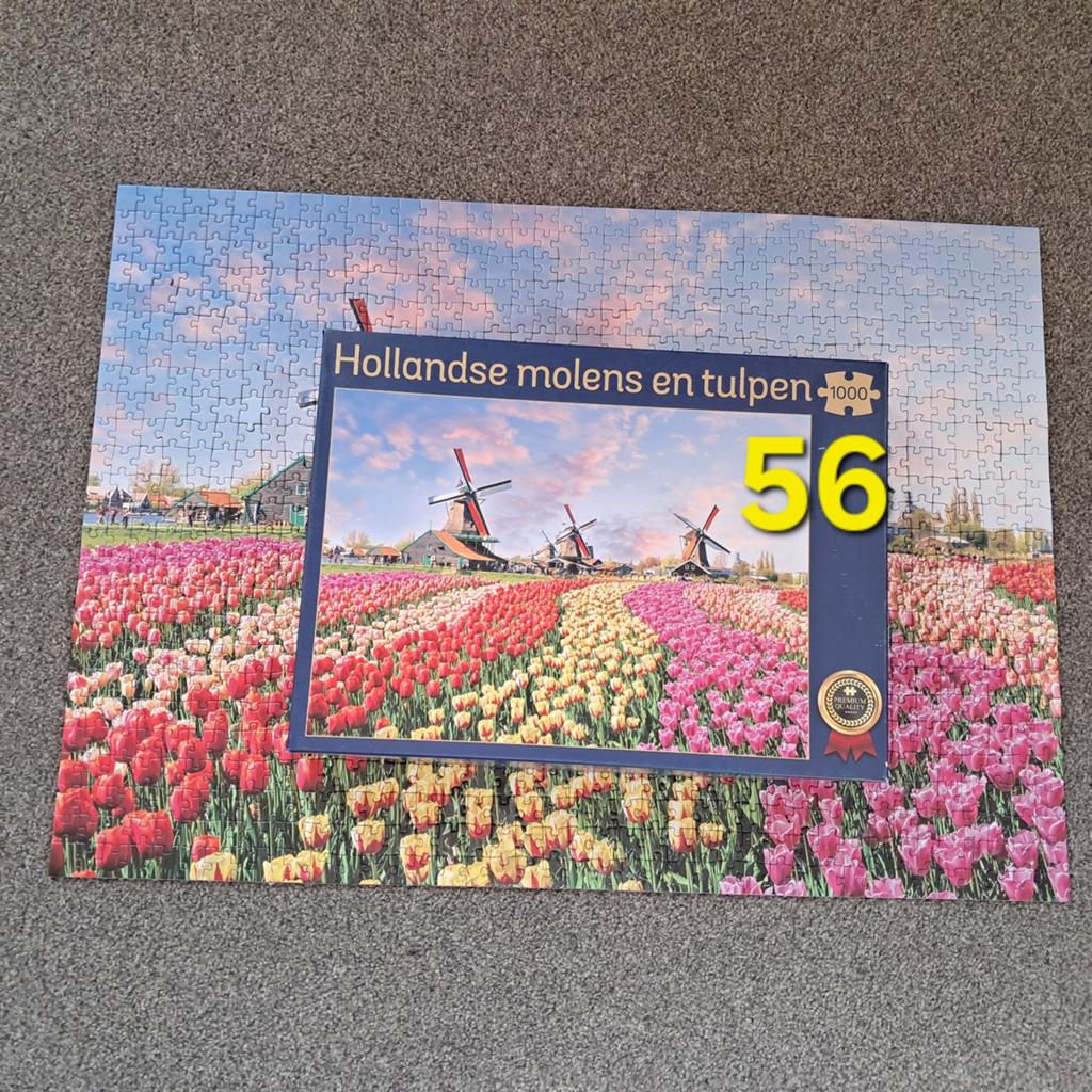 Legpuzzel 1000 stukjes compleet Hollandse molens en tulpen, Ophalen of Verzenden, 500 t/m 1500 stukjes, Zo goed als nieuw