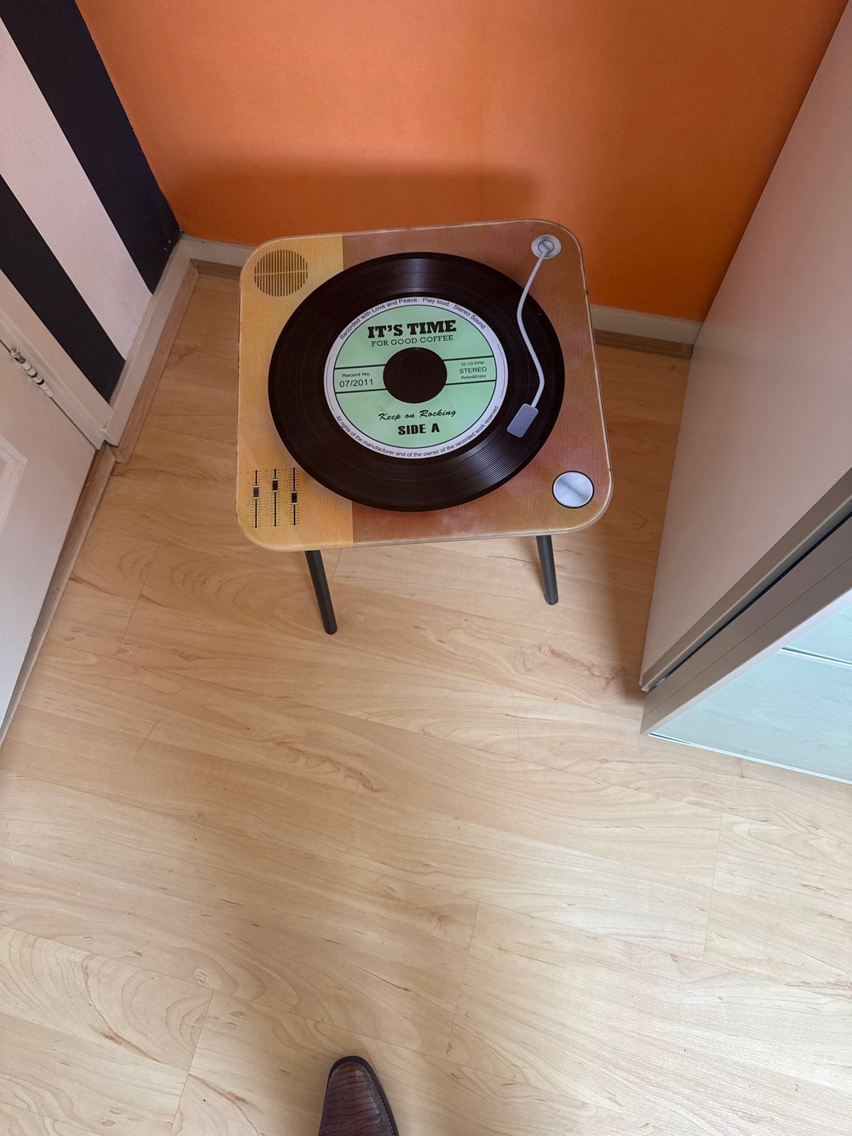 Bijzettafel met platenspeler design, Ophalen, Minder dan 45 cm, Minder dan 55 cm, Gebruikt