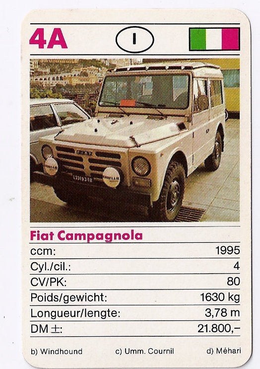 Kw1612 autokaartje 4a fiat campagnola, Ophalen of Verzenden, Zo goed als nieuw, Auto's