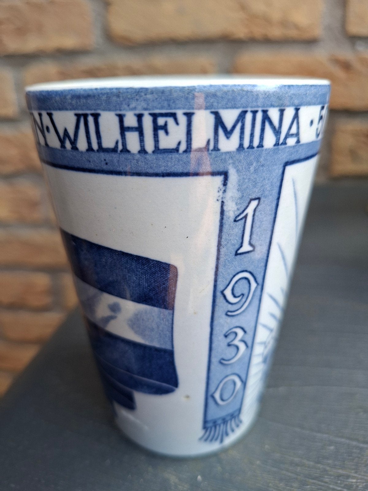Vintage Wilhelmina Beker 1930 - Delfts Blauw Stijl, Antiek en Kunst, Antiek | Keramiek en Aardewerk, Ophalen of Verzenden