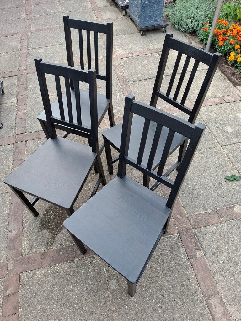 Te koop 4 stoelen, Huis en Inrichting, Stoelen, Ophalen, Gebruikt, Zwart, Budget model