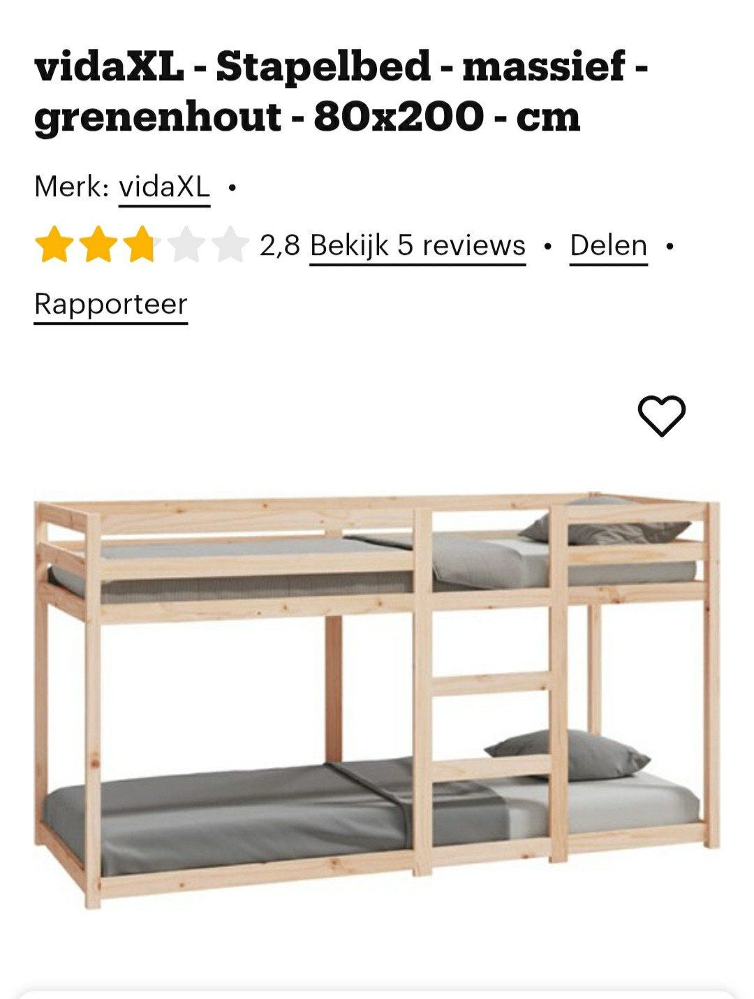stapelbed 80x200 vidaxl  nieuw in verpakking, Ophalen, Eenpersoons, Nieuw, Minder dan 160 cm