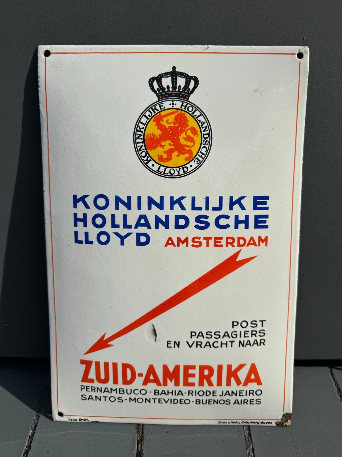 Zeldzaam Emaille Bord Koninklijke Hollandsche Lloyd, Ophalen of Verzenden