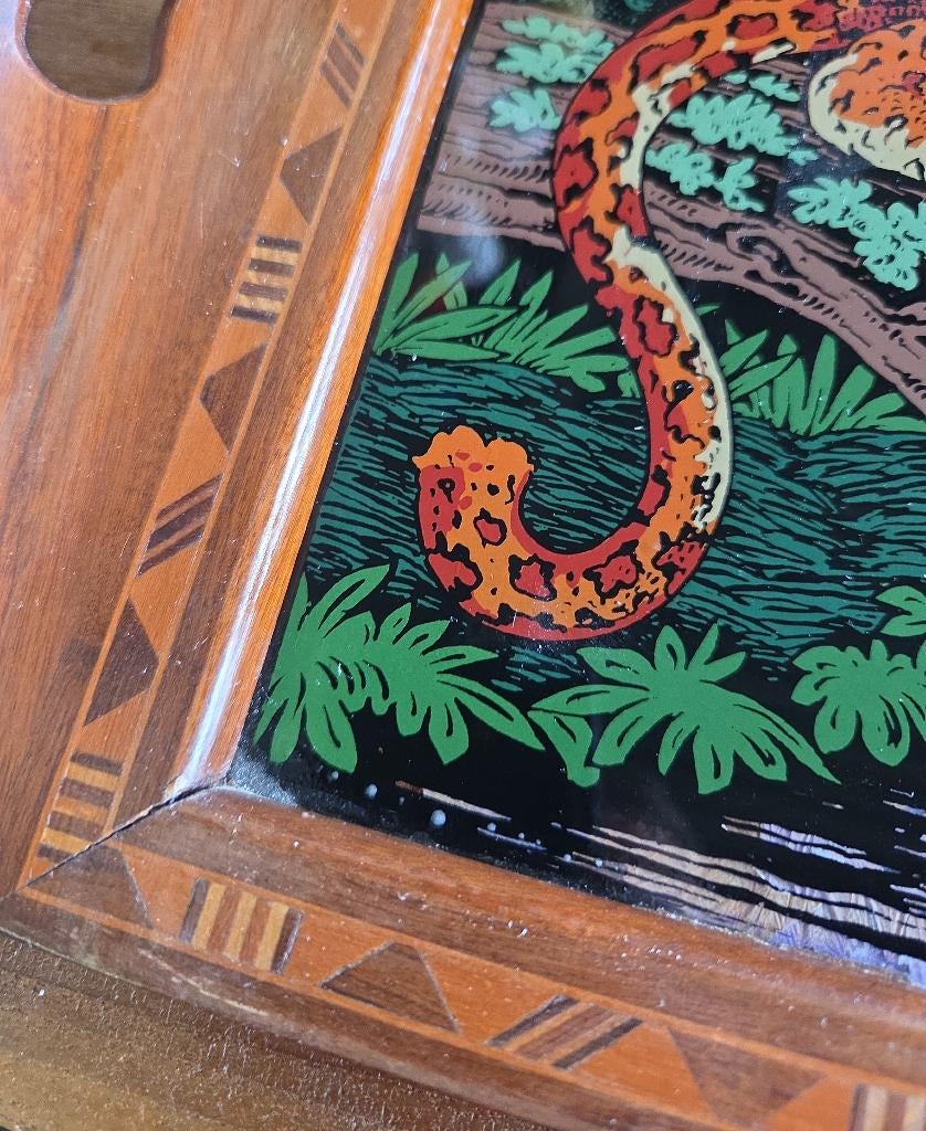 Vintage dienblad mahonie vlinder vleugels Mato Grosso Brazil, Antiek en Kunst, Ophalen of Verzenden