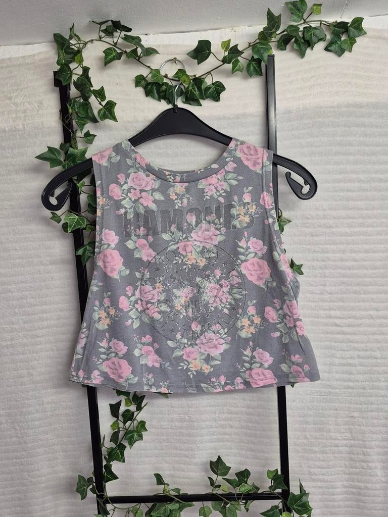 Ramones Cropped Top met Bloemenprint - Maat L, Kleding | Dames, Maat 42/44 (L), Ophalen of Verzenden, Zonder mouw, Ramones