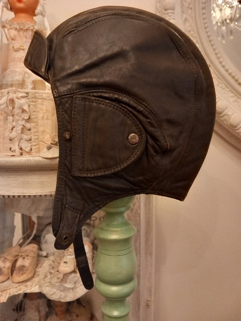 vintage leren dames piloten cap of solex cap., Ophalen of Verzenden, Dames