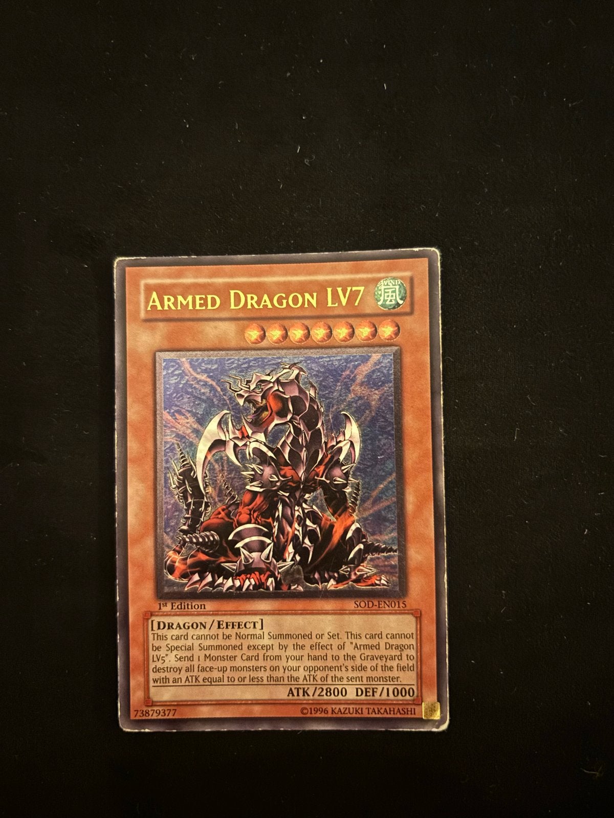 YuGiOh! Armed Dragon LV7 - 1st Edition SOD-EN015, Ophalen, Gebruikt, Losse kaart