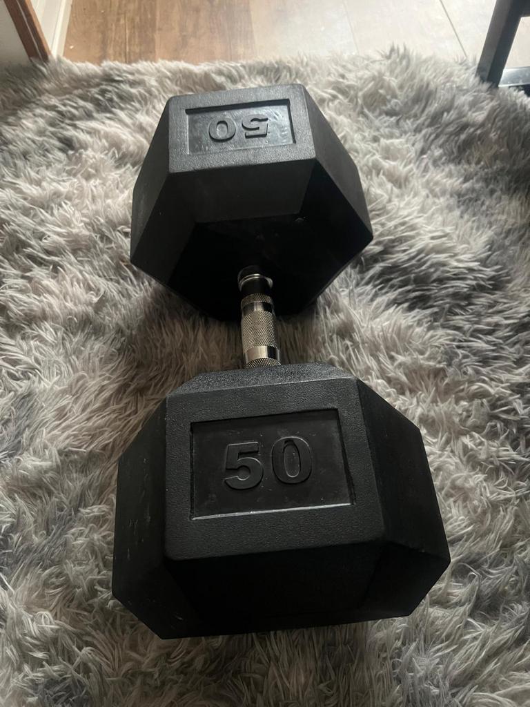 50 kilo dumbells rubber, Ophalen of Verzenden, Zo goed als nieuw, Dumbbell