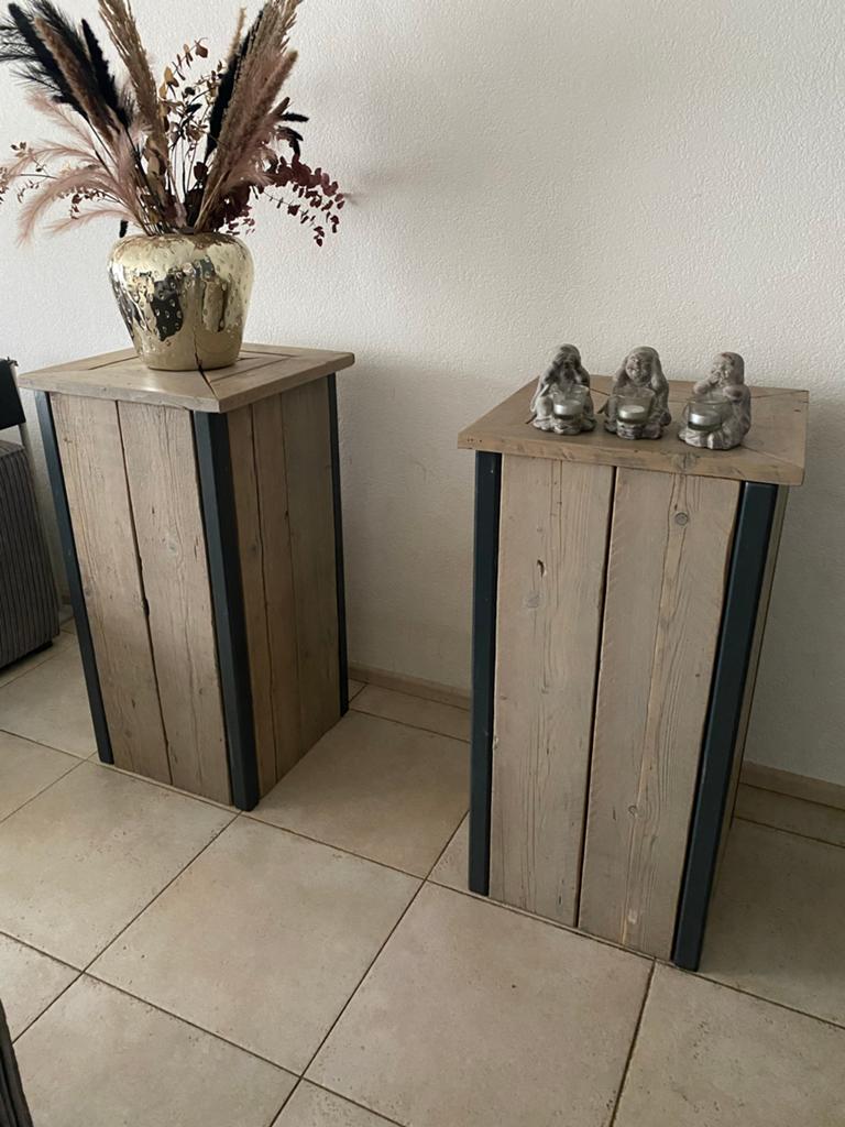 Stalen zuilen met steigerhout - set van 2.., Ophalen, Gebruikt