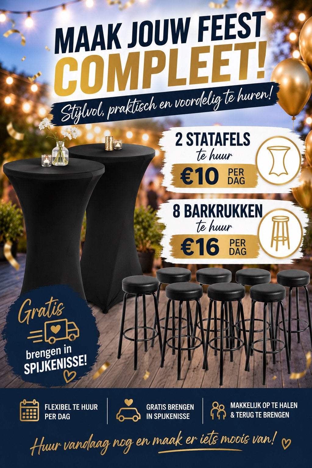 Statafels en barkrukken te huur voor jouw feest!, Ophalen of Verzenden, Gebruikt