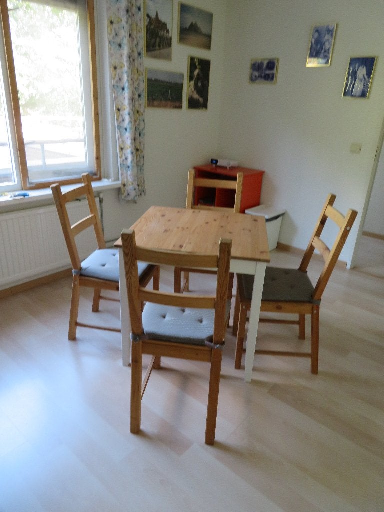 complete eethoek met 4 stoelen, Ophalen, Gebruikt, 50 tot 100 cm, Vierkant