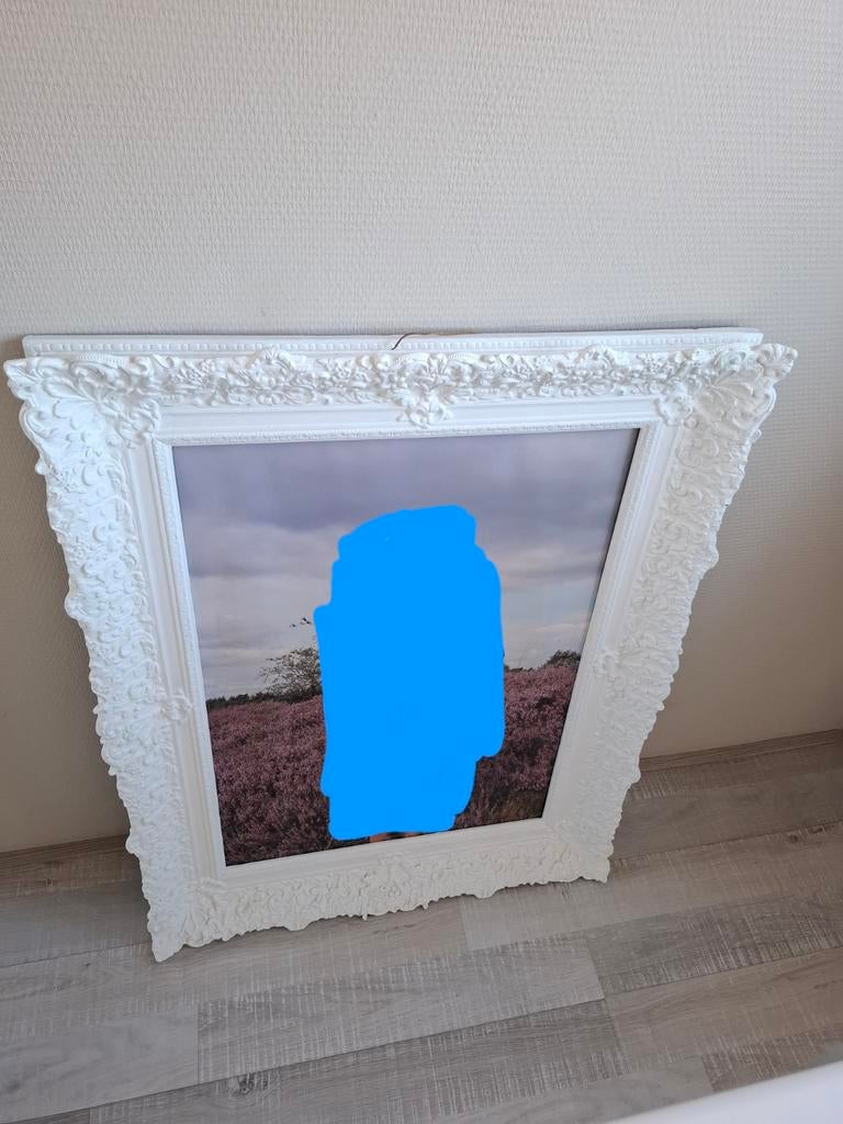 Prachtige unieke grote brocante antieke lijst wit 90x70 cm, Ophalen, Zo goed als nieuw, Hout, 50 tot 75 cm
