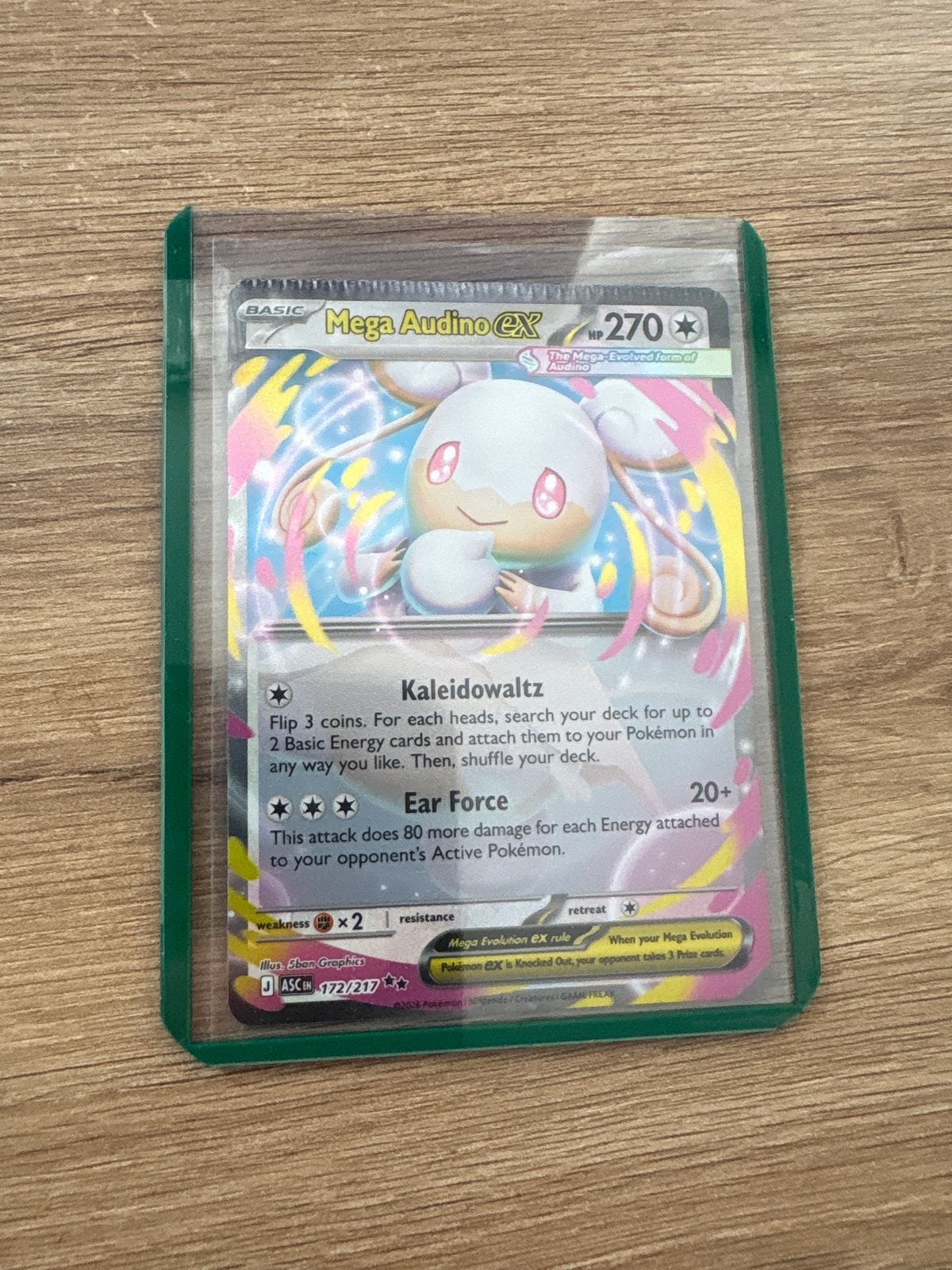 Mega Audino EX Pokémonkaart - Crimp Error, Hobby en Vrije tijd, Ophalen of Verzenden, Zo goed als nieuw, Losse kaart, Foil