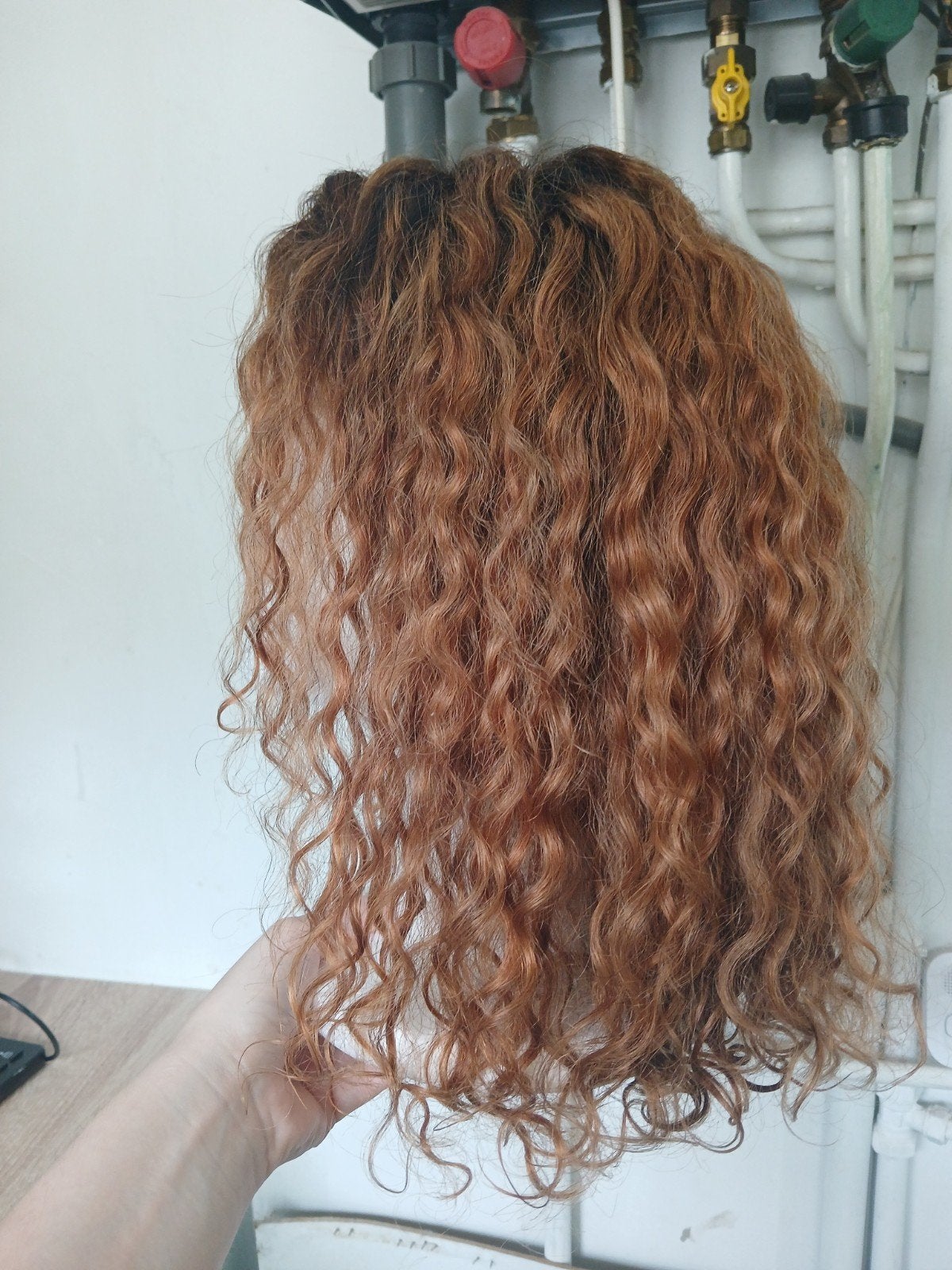 Curly ginger  human hair wig, Ophalen of Verzenden, Nieuw, Pruik of Haarverlenging