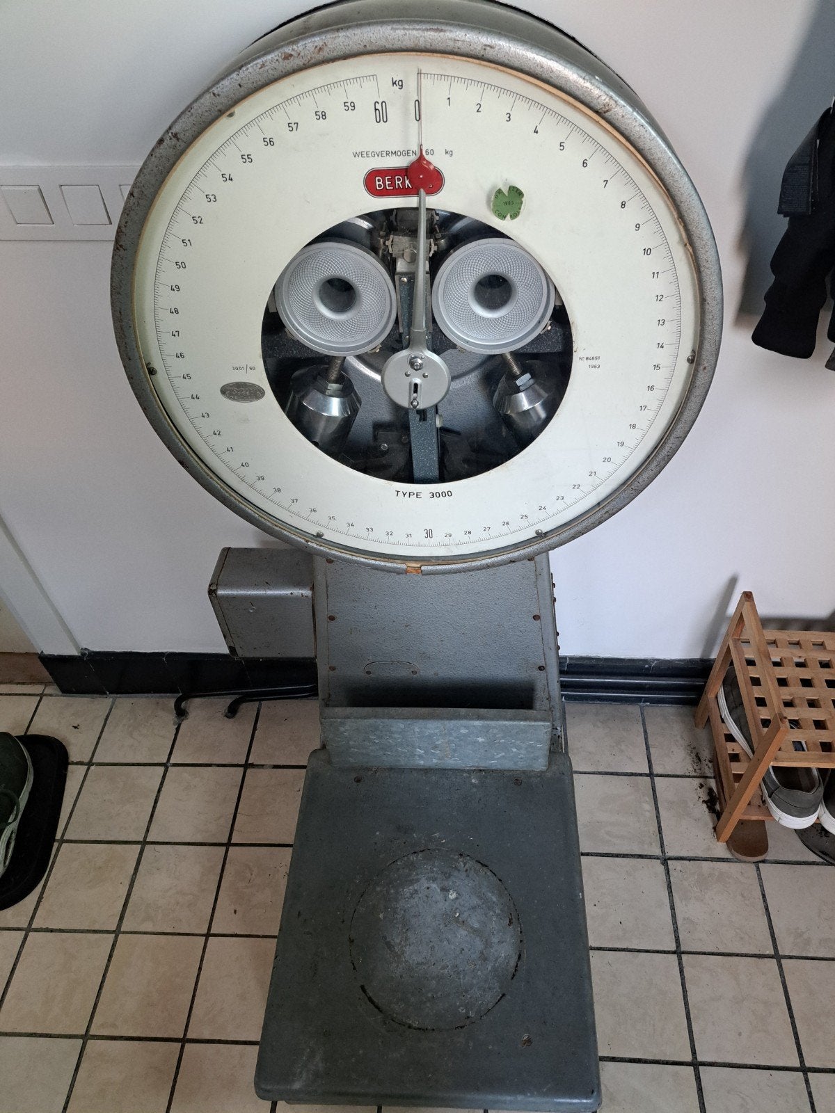 Vintage Berkel Vloerweegschaal Type 3000 - 60 kg, Ophalen, Gebruikt, Vloerweegschaal, 50 tot 100 kg
