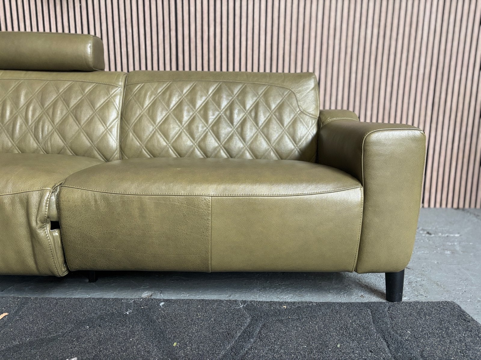 GRATIS LEVERING Relaxbank Leer Groen 215x90 GEREINIGD, Huis en Inrichting, Tweepersoons, Ophalen of Verzenden, Zo goed als nieuw