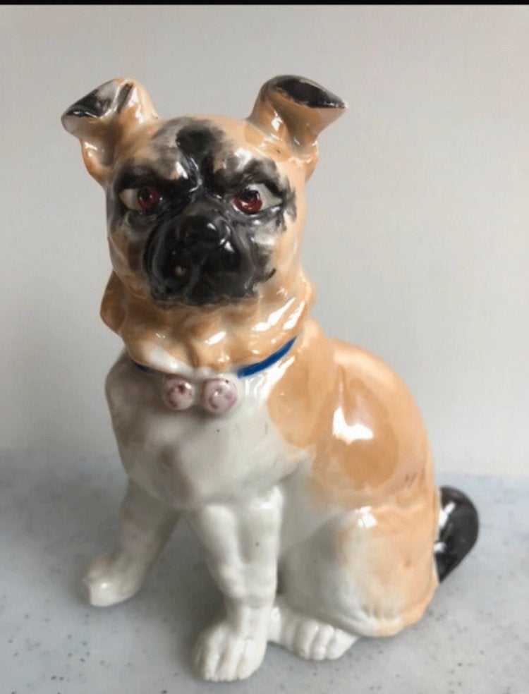 Hond Beeldje Mopshondje Porselein Vintage Lusterware, Ophalen of Verzenden