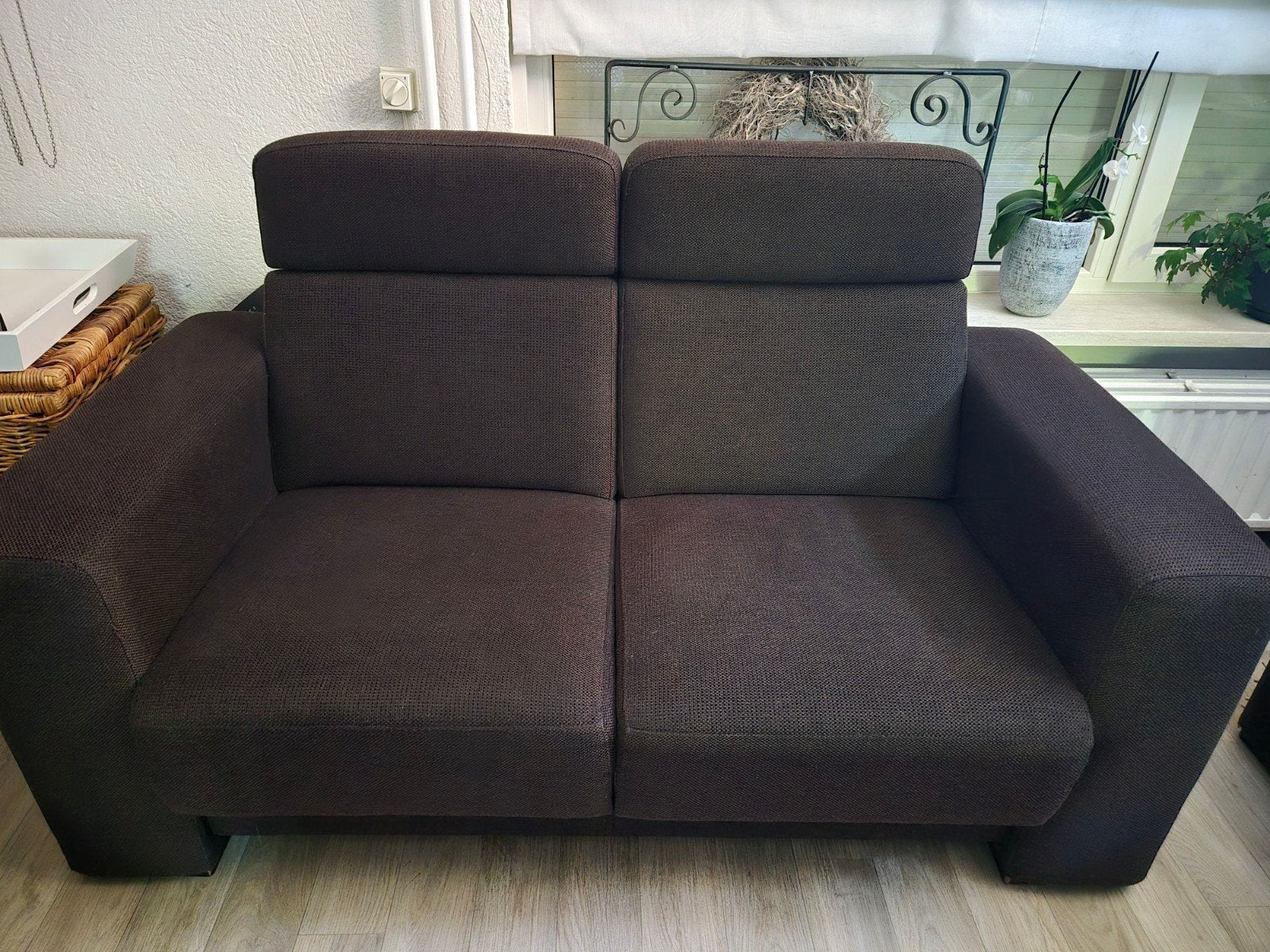 Comfortabele tweezitsbank - Bruin stof, Ophalen, Modern, Comfortabel, Gebruikt, 150 tot 200 cm