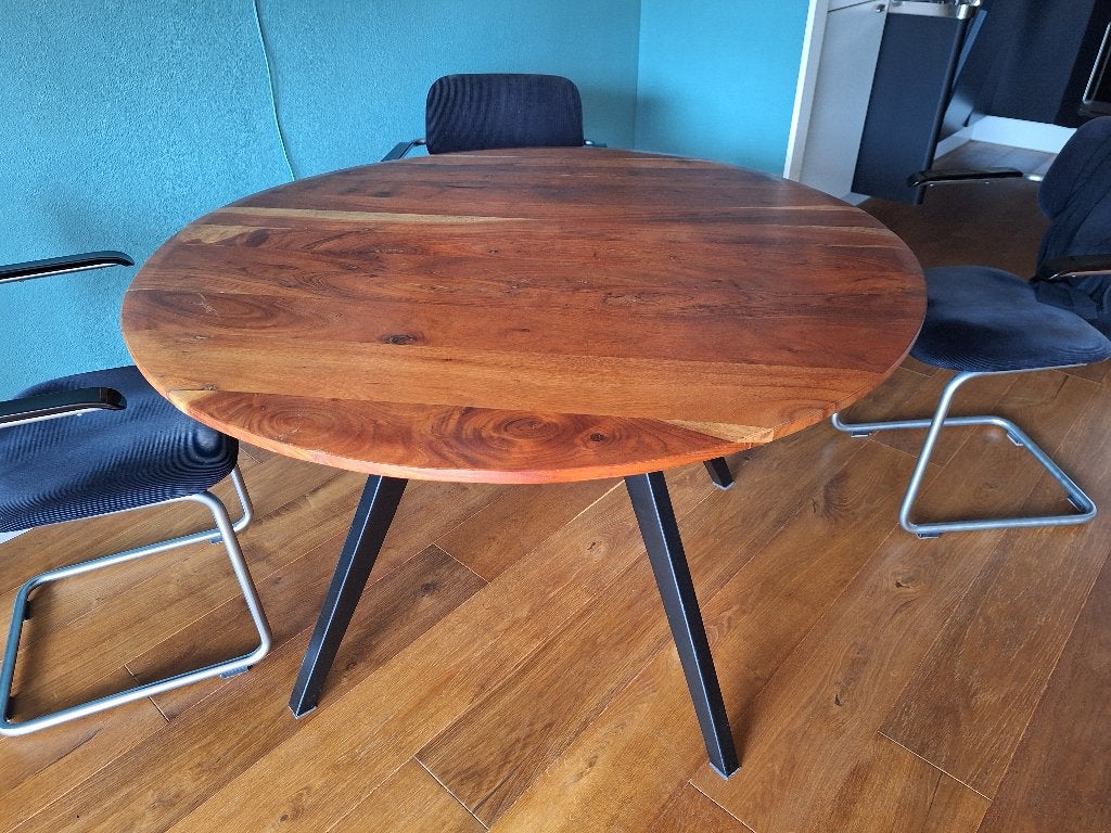 Massief houten eettafel, Ophalen, Gebruikt, Rond, Vier personen