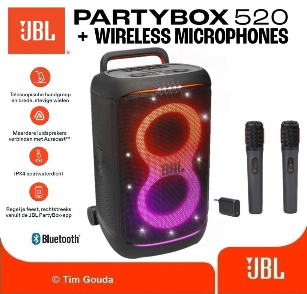 ✅ JBL Partybox 520 + Wireless Microfoon set - NIEUW, 150 watt of meer, JBL, Overige typen, Nieuw