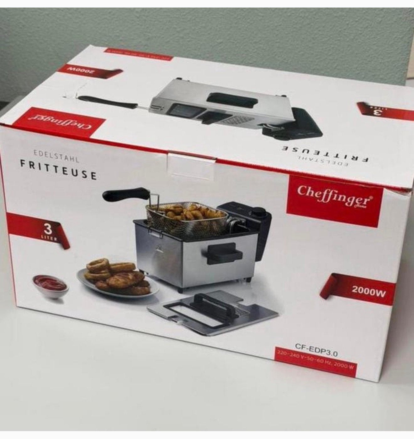 Cheffinger Frietpan 3L– 2000W – Kijkvenster & Frituurmand, Uitneembare binnenpan, Nieuw, 3 tot 4 liter, Ophalen of Verzenden