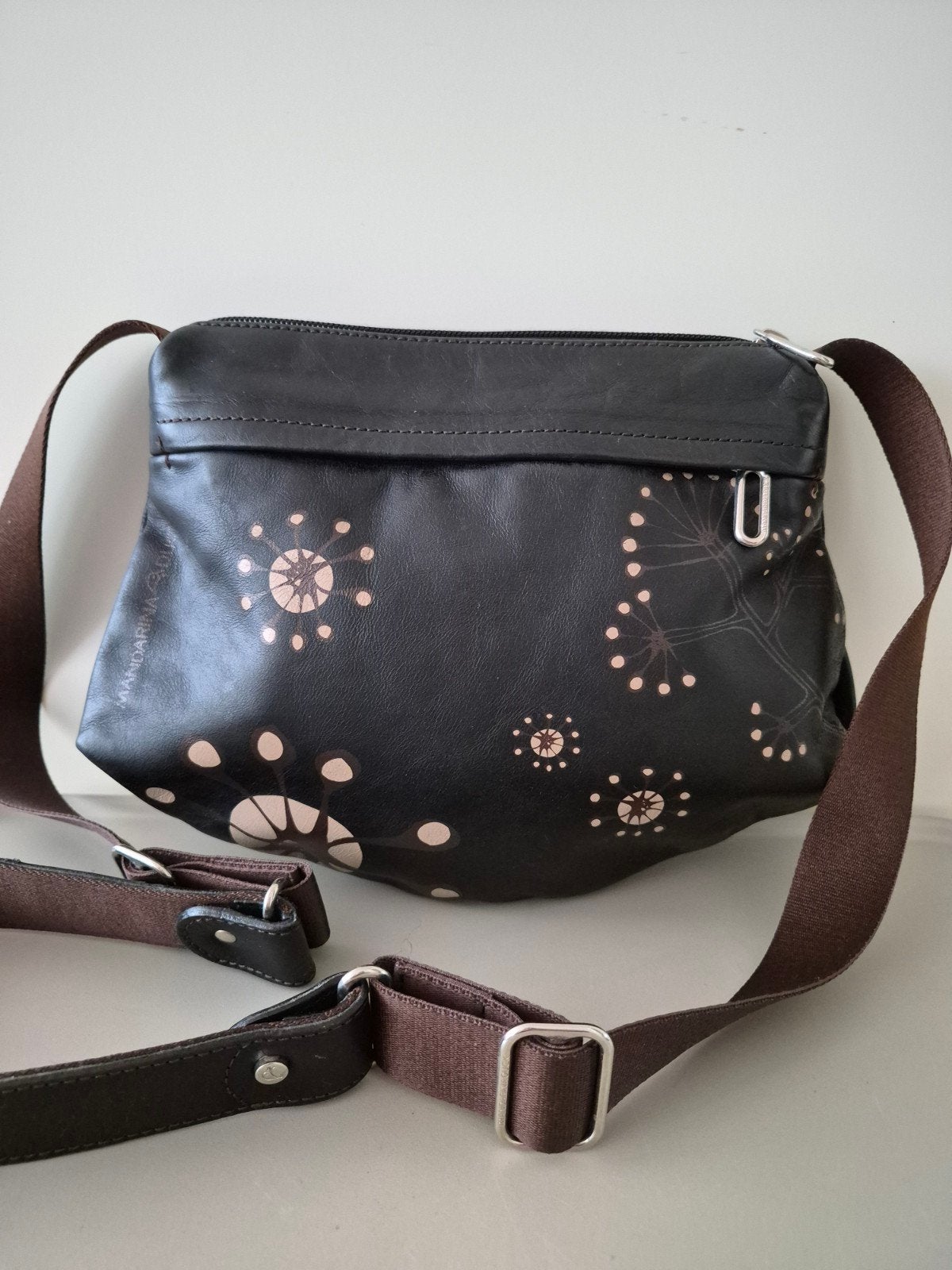 Mandarina Duck crossbody-schoudertas leer zwart, Overige merken, Zwart, Ophalen of Verzenden, Zo goed als nieuw
