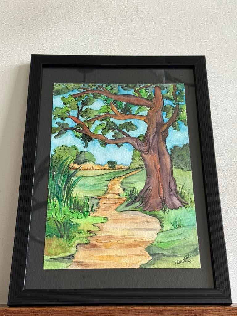 Aquarel “De oude boom”, Antiek en Kunst, Kunst | Schilderijen | Klassiek, Ophalen of Verzenden