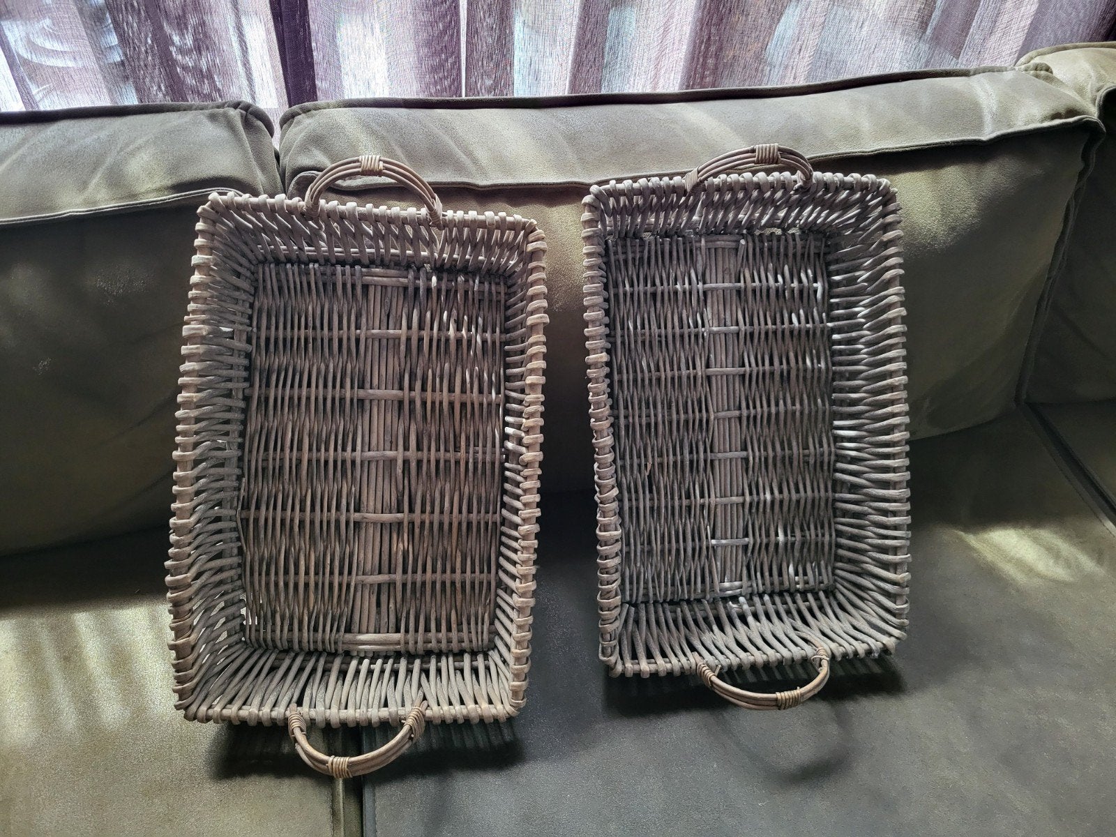 2 rieten dienbladen, manden, Ophalen, Rond, Riet
