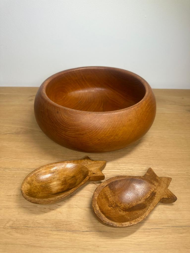 set vintage Teak bowl XL en pineapple schotels, Huis en Inrichting, Ophalen of Verzenden, Zo goed als nieuw, Hout, Schaal
