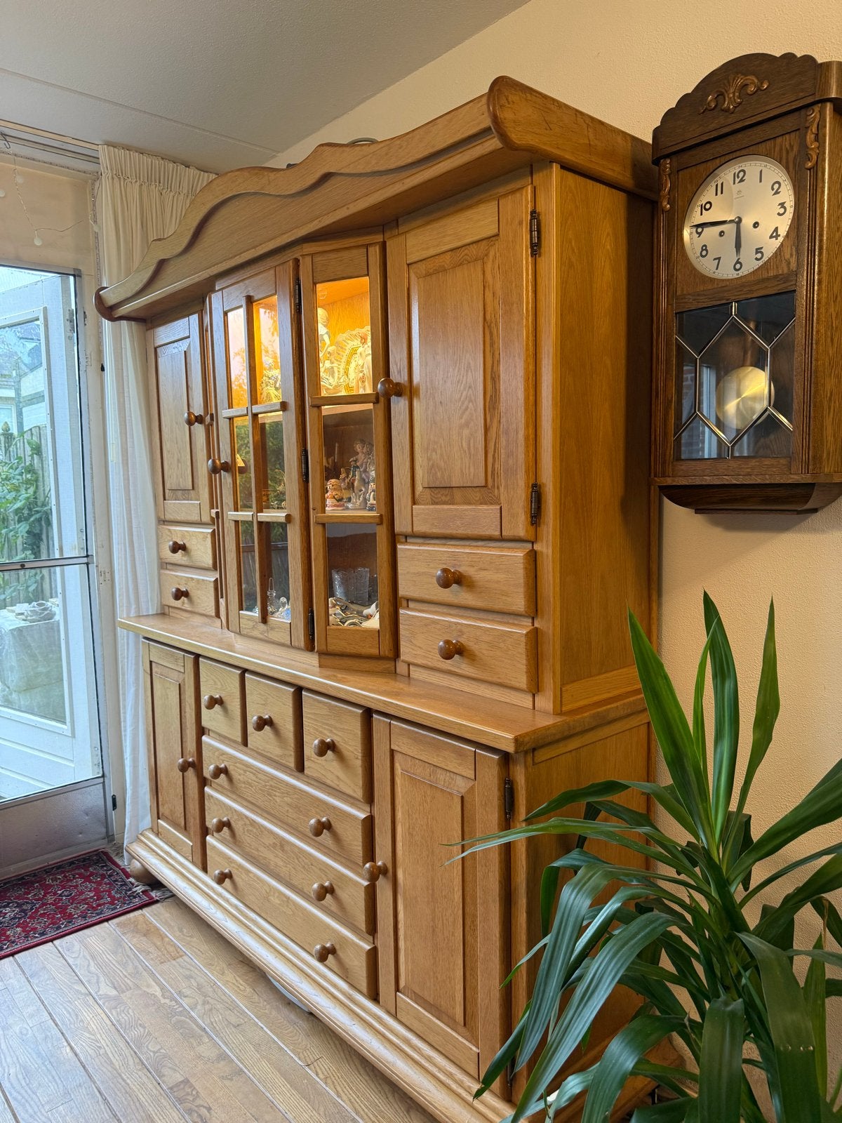 Massief eiken dressoir met vitrinekast, Huis en Inrichting, Gebruikt, 200 cm of meer, 150 tot 200 cm, Eikenhout