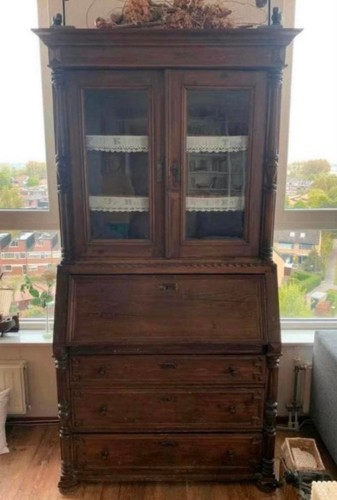 Kast antieke grenen secretaire schrijfbureau Buffetkast., Verzenden