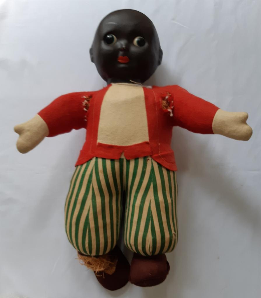 Antieke Negerpop met bewegende googly ogen 50 cm., Ophalen of Verzenden