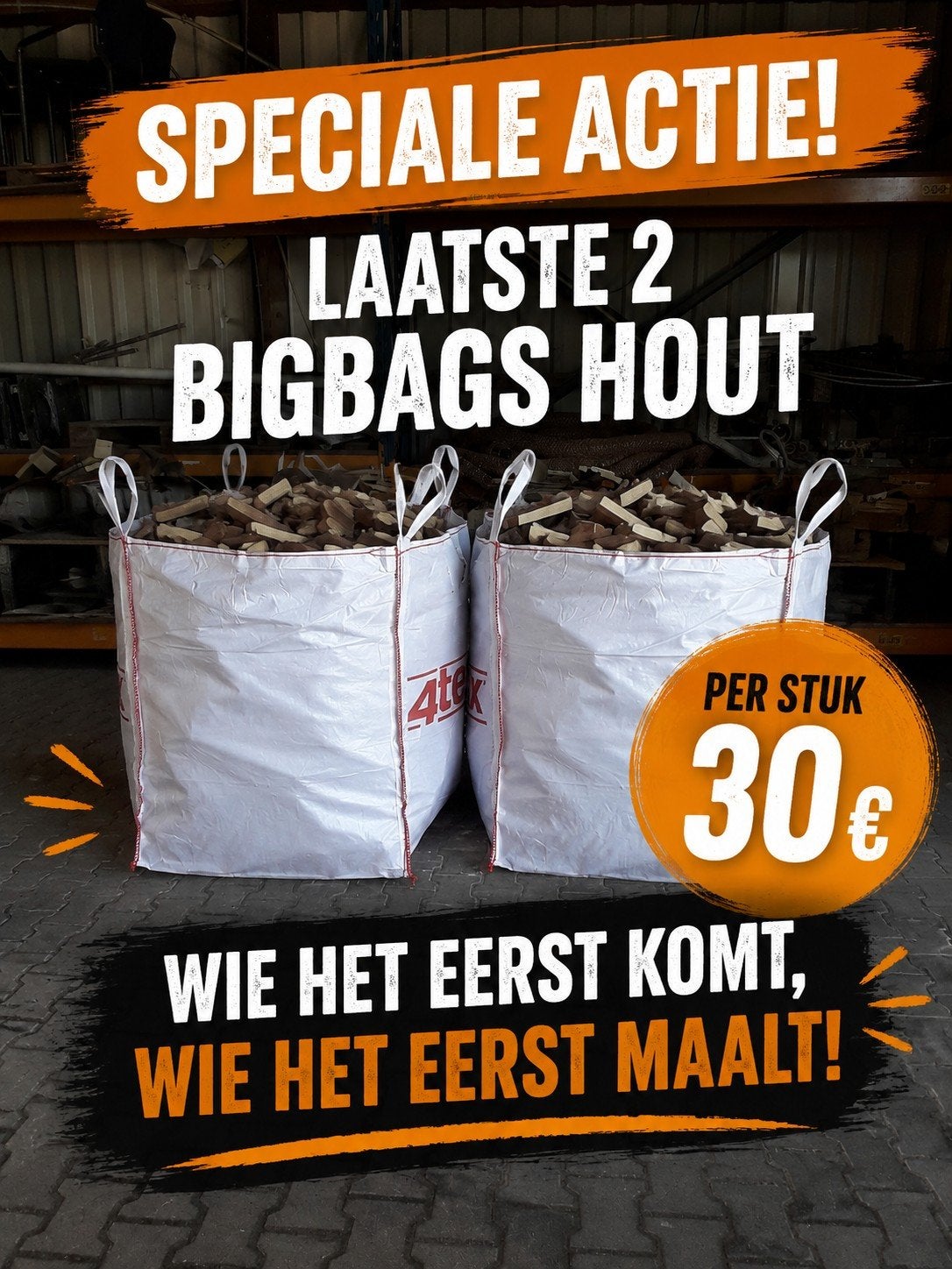 ACTIE!! Big bag pallet hout, Ophalen, Overige typen, 50 mm of meer, Minder dan 200 cm