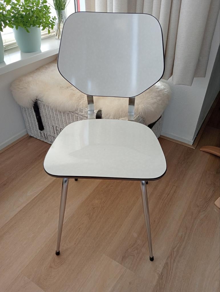 Vintage formica stoel, Huis en Inrichting, Stoelen, Ophalen, Wit, Vintage, Zo goed als nieuw
