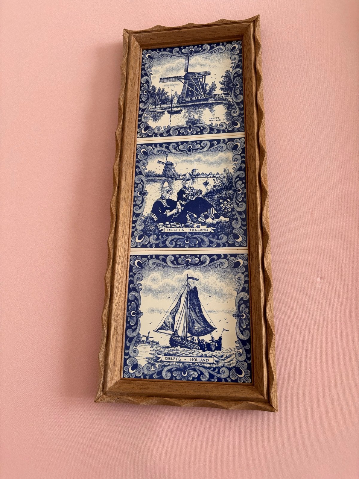 Vintage Delfts Blauw Tegeltableau in Houten Lijst, Ophalen