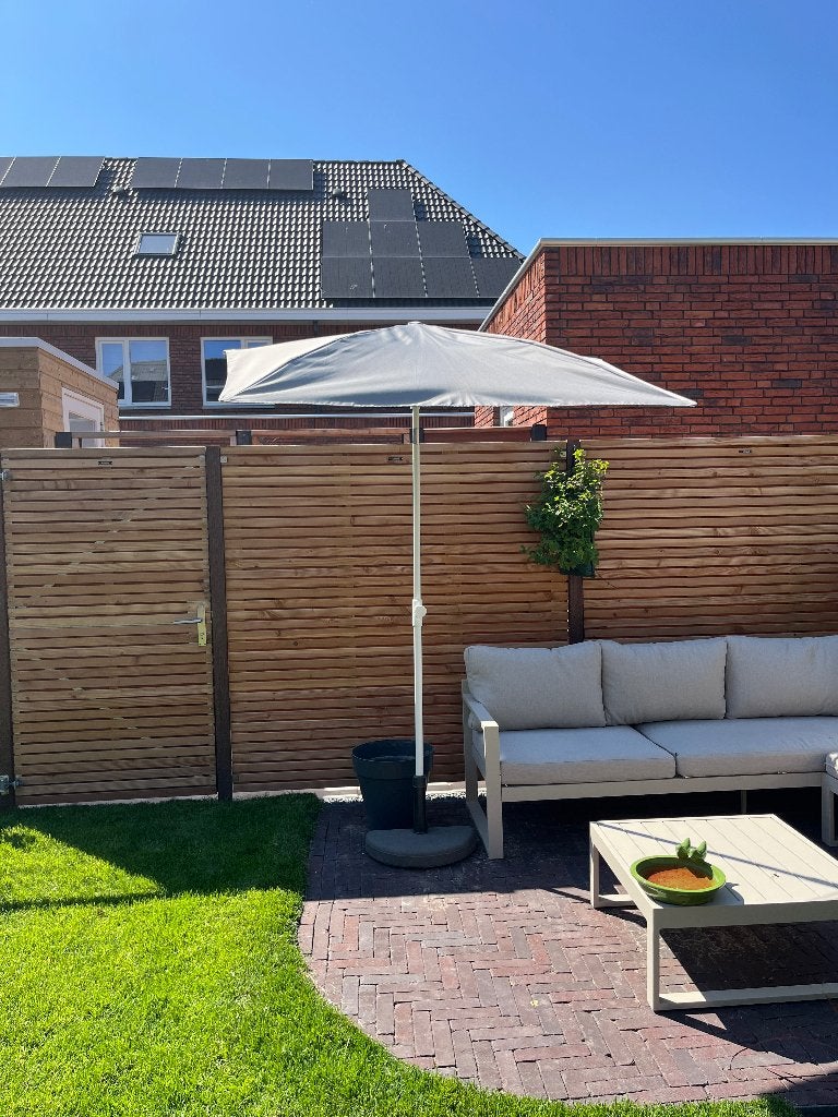 IKEA LILLE balkonparasol met voet – grijs (150x100 cm), Tuin en Terras, Parasols, Ophalen, Zo goed als nieuw, 1 tot 2 meter, Overige typen