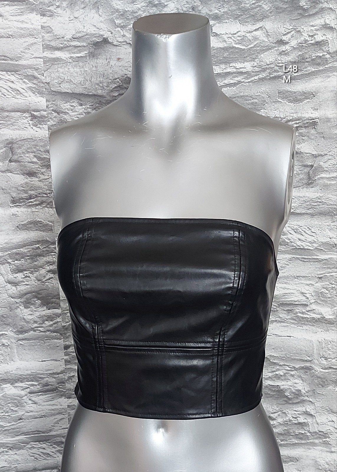 Kinky Zwarte leren strapless top maat M, Maat 38/40 (M), Zwart, Ophalen of Verzenden, Zo goed als nieuw