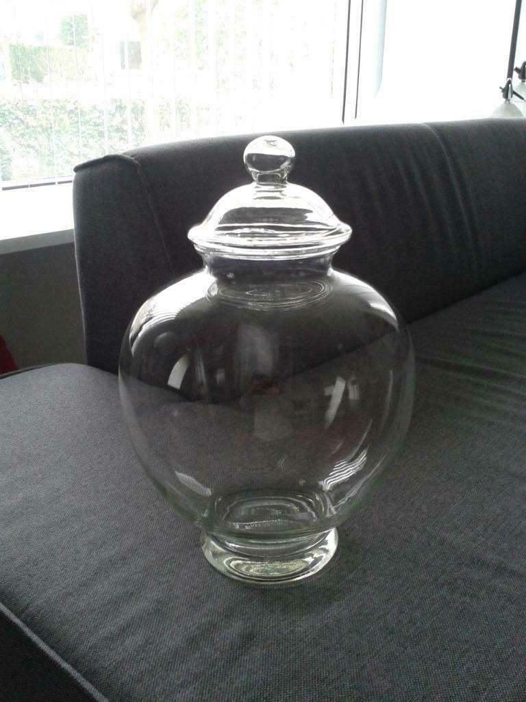 Mooie Hoge Glazen / Bolle Voorraadpot met Deksel. Nieuw!, Ophalen, Zo goed als nieuw, Glas