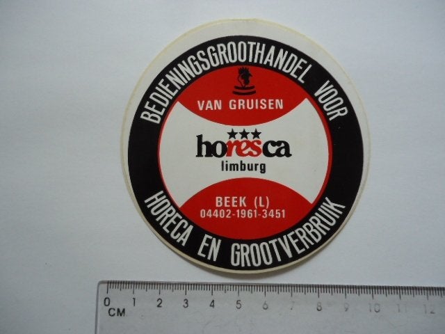 sticker oud Van Gruisen BEEK Limburg horesca heineken bier, Verzenden, Zo goed als nieuw, Bedrijf of Vereniging