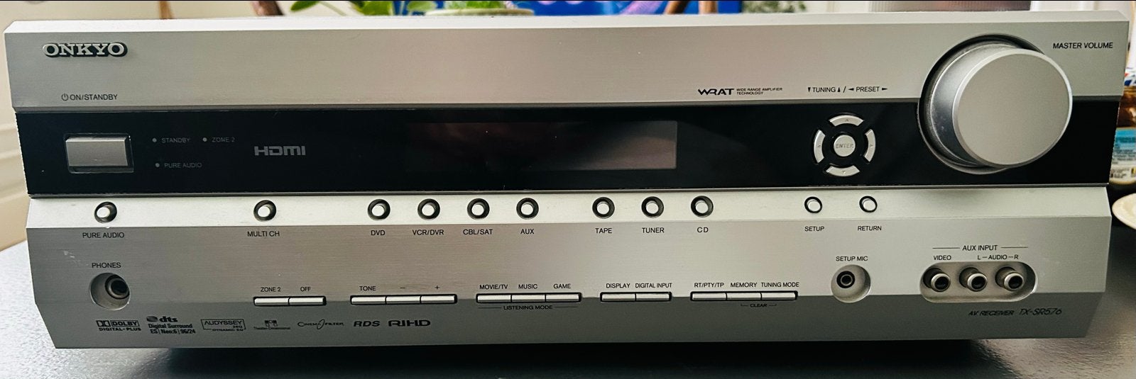 Onkyo AV Receiver - Zilverkleurig met HDMI, Audio, Tv en Foto, Versterkers en Receivers, Ophalen, 60 tot 120 watt, Onkyo, Gebruikt