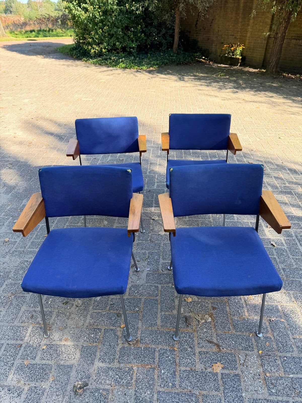 4x Gispen 1268 André Cordemeyer Stoelen - Opknappers, Huis en Inrichting, Hout, Gebruikt, Blauw, .