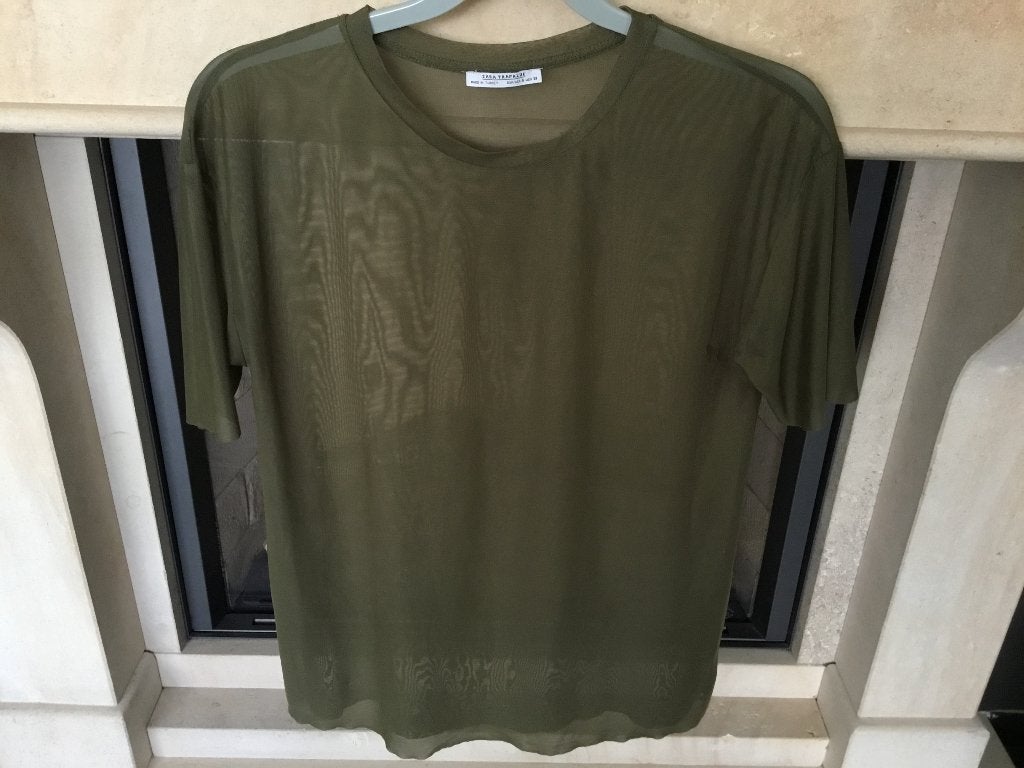 Kaki iets transparant shirt van zara. Maat s, Zara, Ophalen of Verzenden, Zo goed als nieuw, Maat 36 (S)