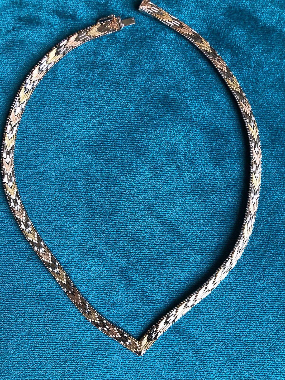 Ketting Italiaans Zilver Goud Haring Bone   Vintage, Ophalen of Verzenden, Zo goed als nieuw, Goud, Zilver