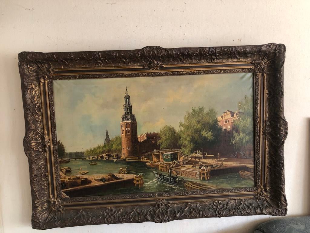 Oud schilderij van de Montelbaanstoren in Amsterdam, Antiek en Kunst, Ophalen of Verzenden