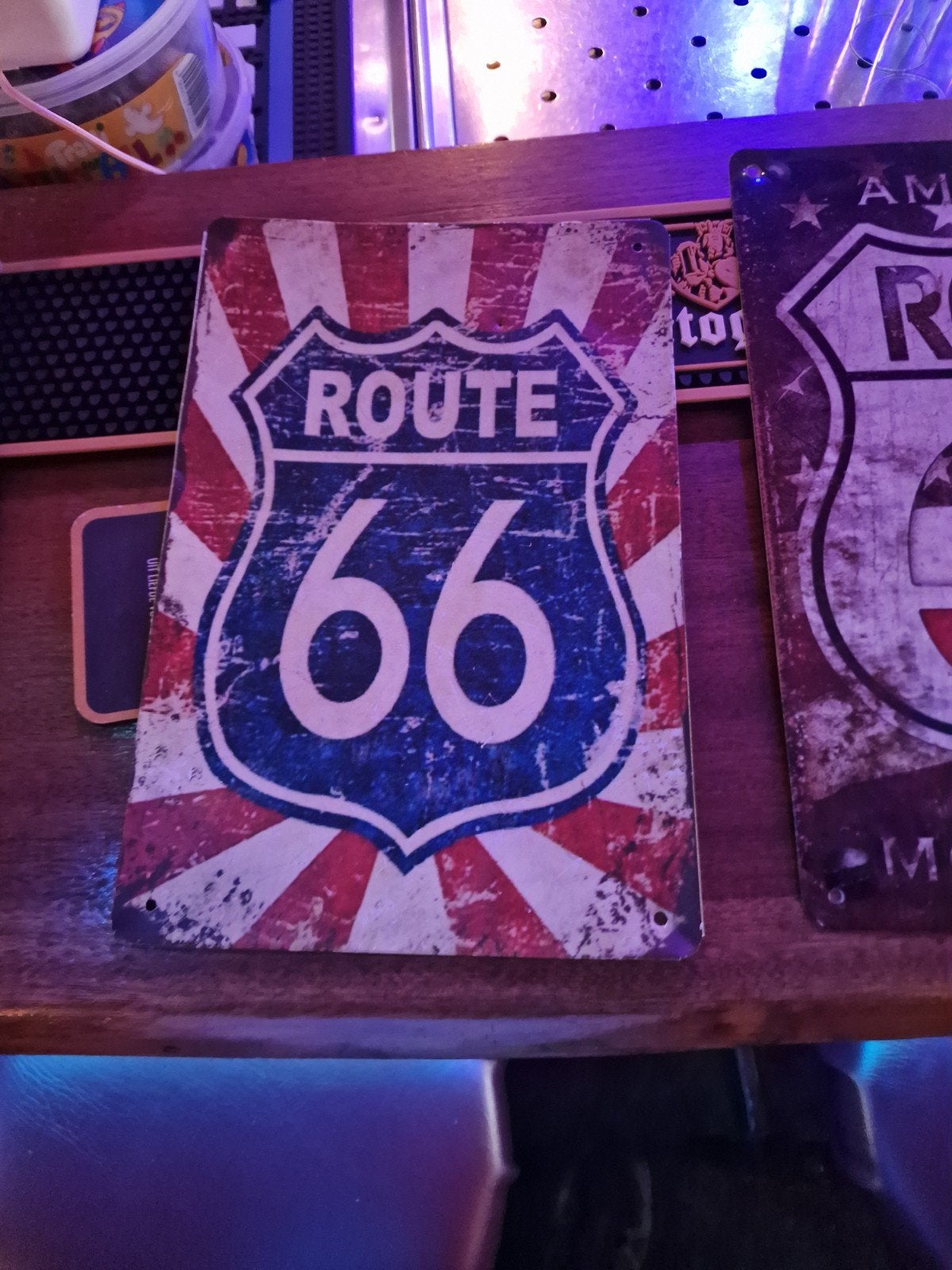 Route 66 Metalen Wanddecoratie Bord, Ophalen, Vintage, Gebruikt, Meerkleurig