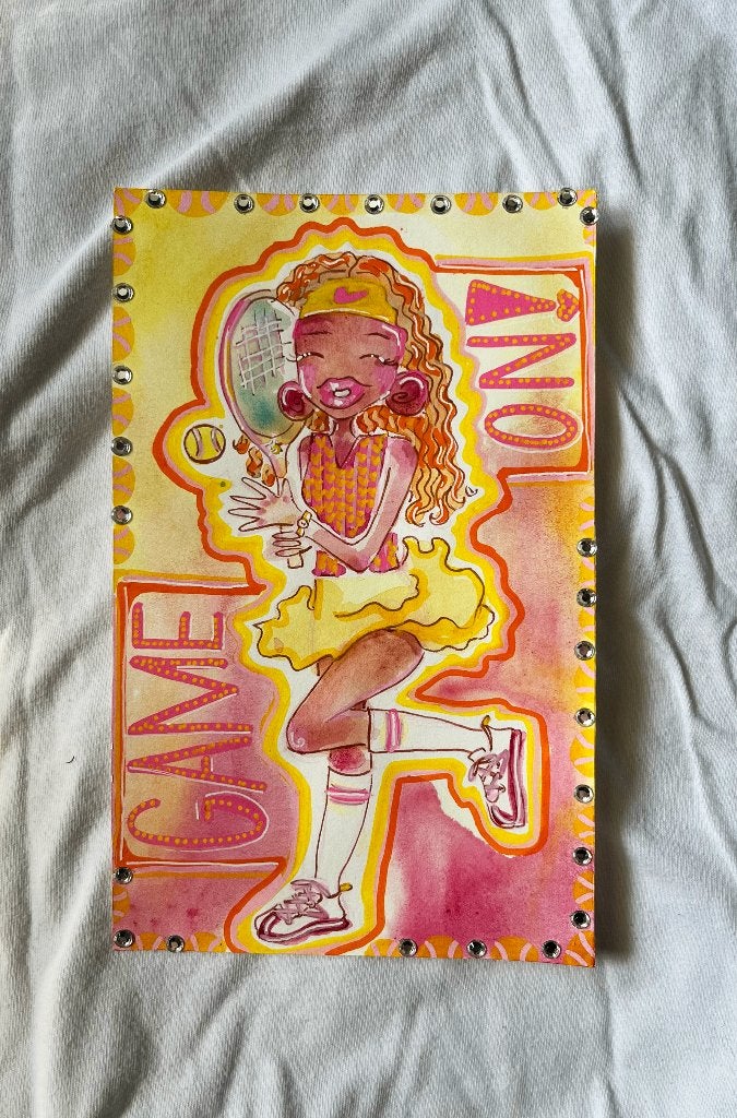 originele illustratie kunstwerk "Game On" , 2025, Antiek en Kunst, Ophalen of Verzenden, Tekening, Gemengde techniek, Handgemaakt